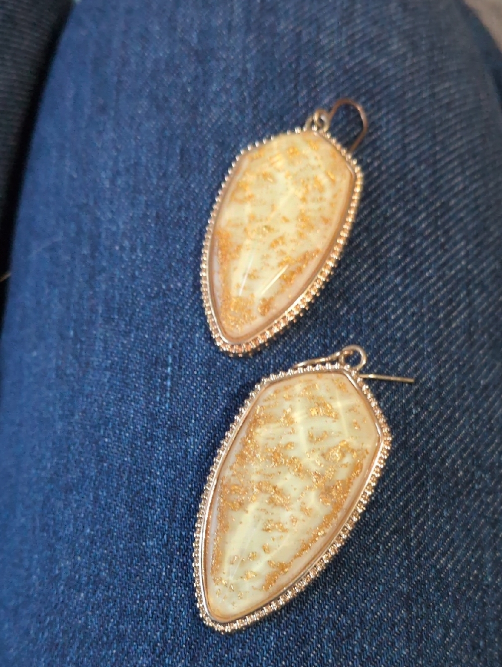 Gold Fleck Teardrop Dangle Resin Earrings - Women Jewelry